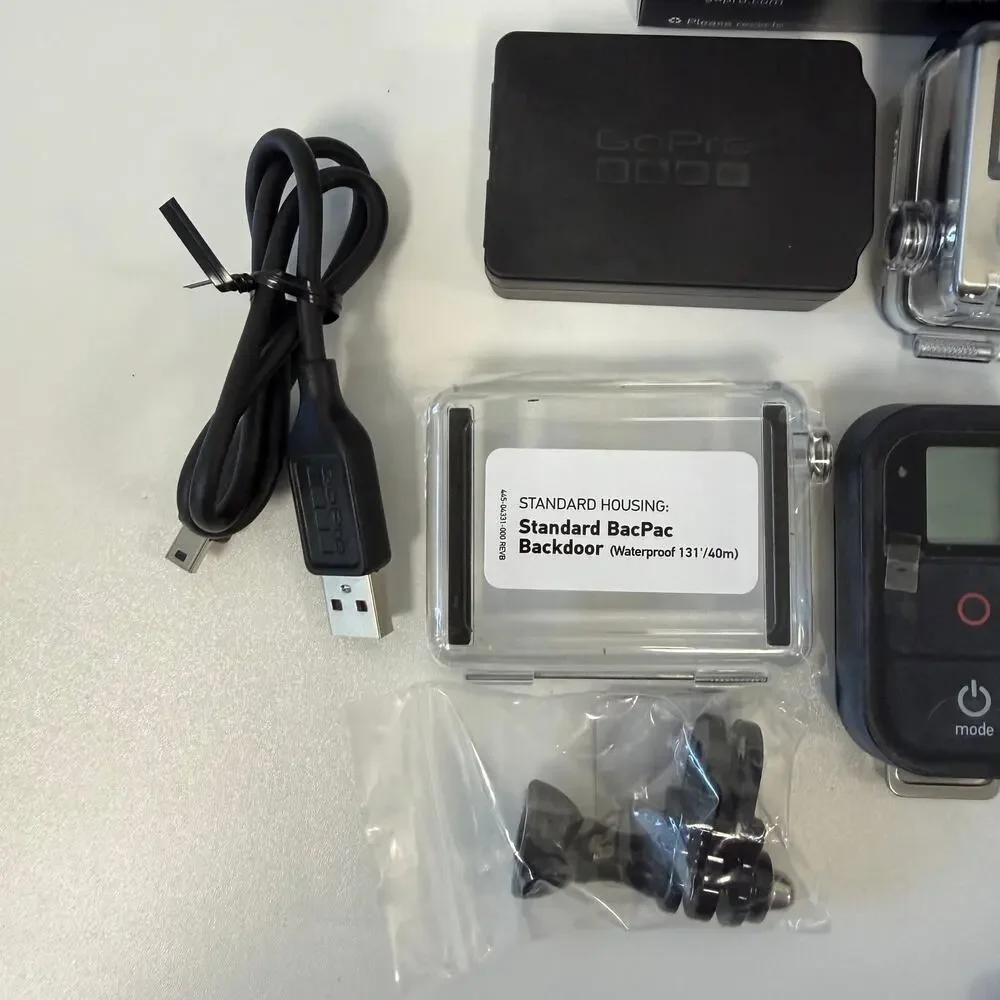 GoPro Hero 4 Camera with Case, Battery, 2 SD Cards in Original Box Bundle TESTED